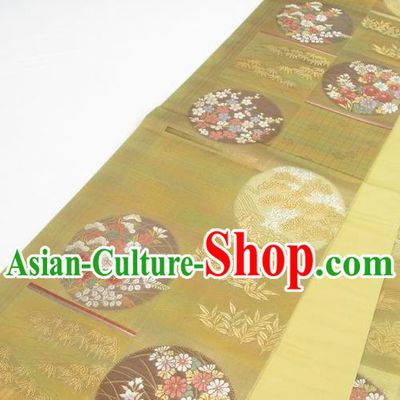 Traditional Japanese Classical Bamboo Leaf Pattern Golden Nishijin Waistband Kimono Brocade Accessories Yukata Belt for Women