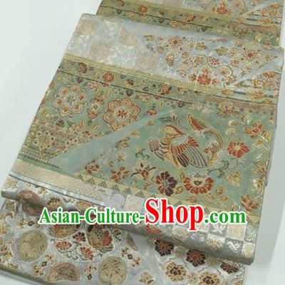 Traditional Japanese Classical Pattern Light Green Nishijin Waistband Kimono Brocade Accessories Yukata Belt for Women