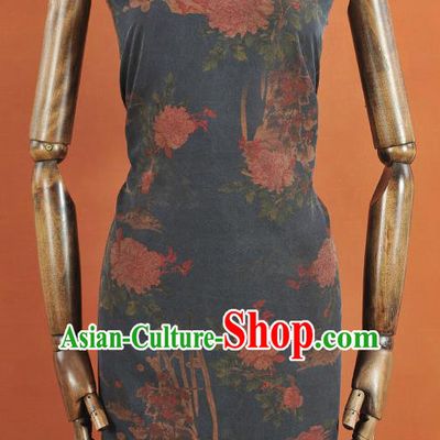 Chinese Traditional Peony Pattern Design Navy Gambiered Guangdong Gauze Asian Brocade Silk Fabric