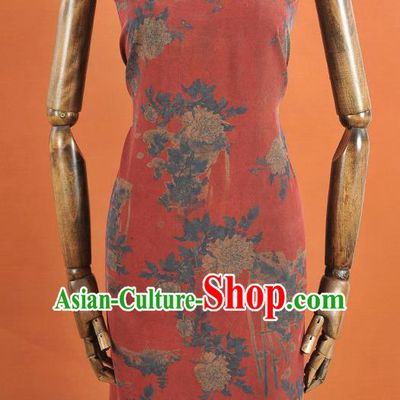 Chinese Traditional Peony Pattern Design Red Gambiered Guangdong Gauze Asian Brocade Silk Fabric