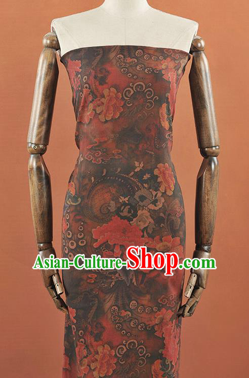 Chinese Traditional Classical Peony Pattern Design Brown Gambiered Guangdong Gauze Asian Brocade Silk Fabric Chinese Traditional Classical Peony Pattern Design Brown Gambiered Guangdong Gauze Asian Brocade Silk Fabric