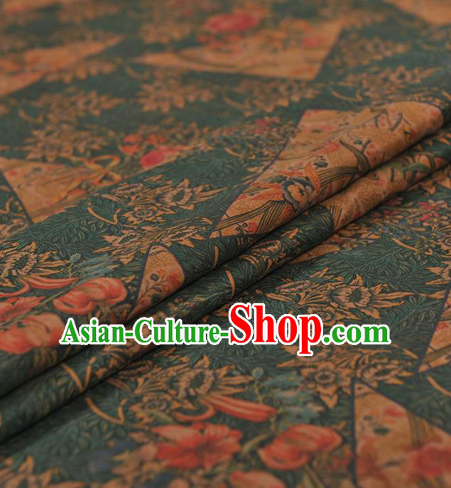 Chinese Traditional Classical Orchid Pattern Design Green Gambiered Guangdong Gauze Asian Brocade Silk Fabric Chinese Traditional Classical Orchid Pattern Design Green Gambiered Guangdong Gauze Asian Brocade Silk Fabric