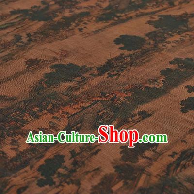 Chinese Traditional Classical Pattern Design Brown Gambiered Guangdong Gauze Asian Brocade Silk Fabric