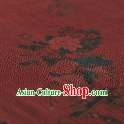 Chinese Traditional Classical Peony Pattern Design Wine Red Gambiered Guangdong Gauze Asian Brocade Silk Fabric