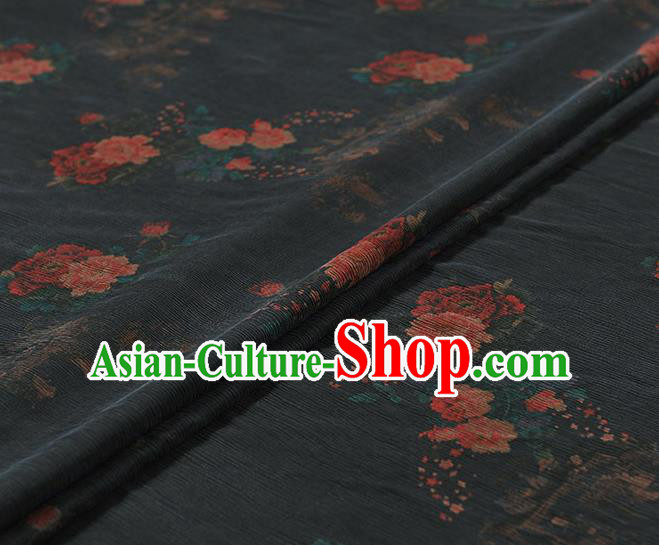 Chinese Traditional Classical Peony Pattern Design Navy Gambiered Guangdong Gauze Asian Brocade Silk Fabric Chinese Traditional Classical Peony Pattern Design Navy Gambiered Guangdong Gauze Asian Brocade Silk Fabric