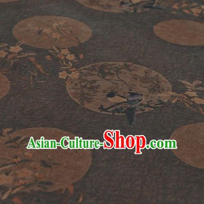 Chinese Traditional Classical Magpie Wintersweet Pattern Design Brown Gambiered Guangdong Gauze Asian Brocade Silk Fabric