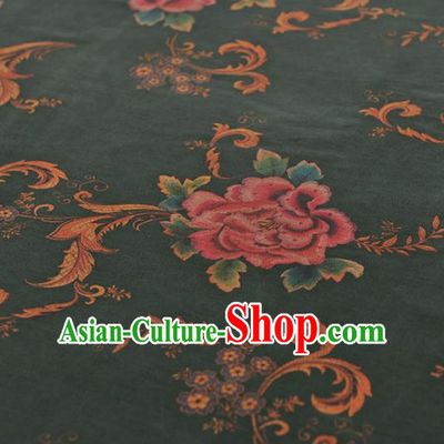 Chinese Traditional Peony Pattern Design Atrovirens Gambiered Guangdong Gauze Asian Brocade Silk Fabric