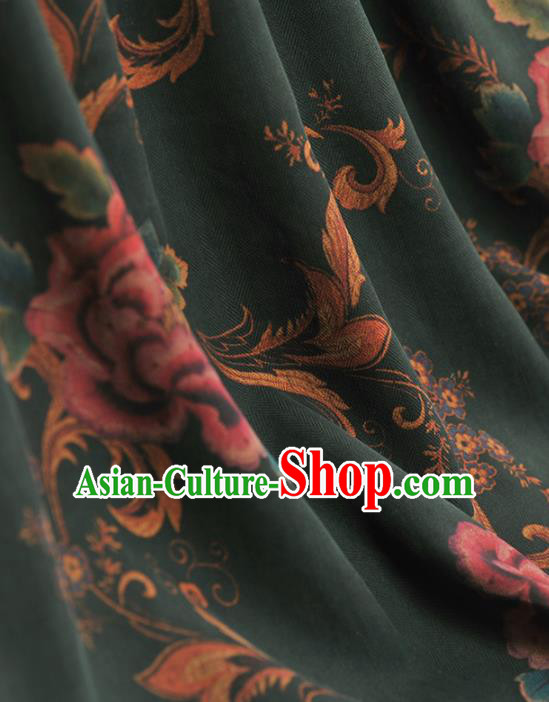 Chinese Traditional Peony Pattern Design Atrovirens Gambiered Guangdong Gauze Asian Brocade Silk Fabric Chinese Traditional Peony Pattern Design Atrovirens Gambiered Guangdong Gauze Asian Brocade Silk Fabric