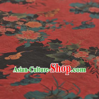 Chinese Traditional Peony Orchid Pattern Design Red Gambiered Guangdong Gauze Asian Brocade Silk Fabric