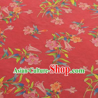 Chinese Traditional Petunia Pattern Design Red Gambiered Guangdong Gauze Asian Brocade Silk Fabric