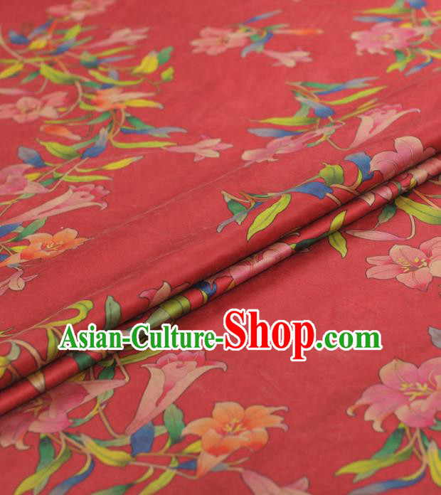 Chinese Traditional Petunia Pattern Design Red Gambiered Guangdong Gauze Asian Brocade Silk Fabric Chinese Traditional Petunia Pattern Design Red Gambiered Guangdong Gauze Asian Brocade Silk Fabric