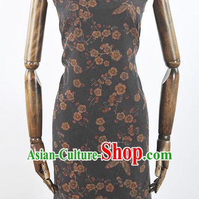 Chinese Traditional Wintersweet Pattern Design Navy Gambiered Guangdong Gauze Asian Brocade Silk Fabric