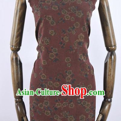 Chinese Traditional Wintersweet Butterfly Pattern Design Amaranth Gambiered Guangdong Gauze Asian Brocade Silk Fabric