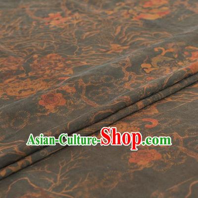 Chinese Traditional Peony Pattern Design Olive Green Gambiered Guangdong Gauze Asian Brocade Silk Fabric