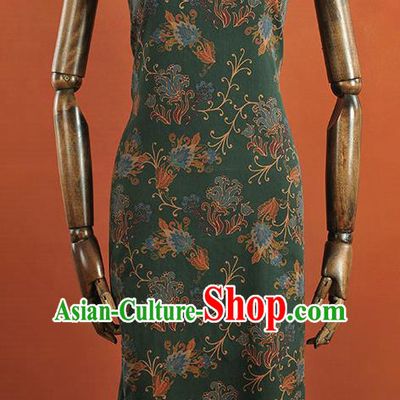 Chinese Traditional Chrysanthemum Pattern Design Green Gambiered Guangdong Gauze Asian Brocade Silk Fabric