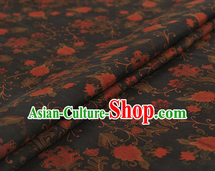 Chinese Traditional Chrysanthemum Pattern Design Black Gambiered Guangdong Gauze Asian Brocade Silk Fabric Chinese Traditional Chrysanthemum Pattern Design Black Gambiered Guangdong Gauze Asian Brocade Silk Fabric