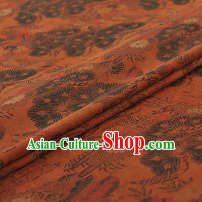 Chinese Classical Pine Pattern Design Orange Gambiered Guangdong Gauze Traditional Asian Brocade Silk Fabric