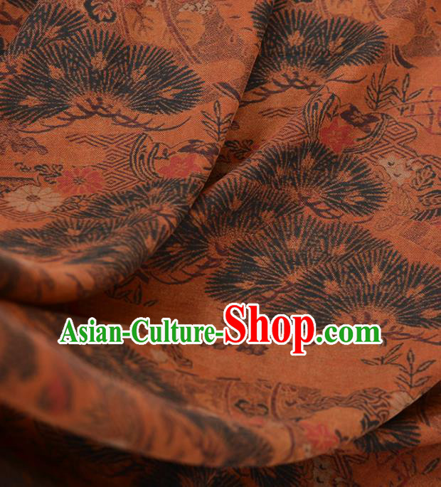 Chinese Classical Pine Pattern Design Orange Gambiered Guangdong Gauze Traditional Asian Brocade Silk Fabric Chinese Classical Pine Pattern Design Orange Gambiered Guangdong Gauze Traditional Asian Brocade Silk Fabric