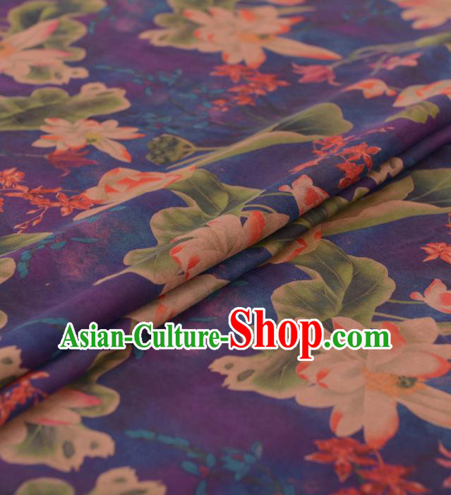 Chinese Classical Lotus Pattern Design Purple Gambiered Guangdong Gauze Traditional Asian Brocade Silk Fabric Chinese Classical Lotus Pattern Design Purple Gambiered Guangdong Gauze Traditional Asian Brocade Silk Fabric
