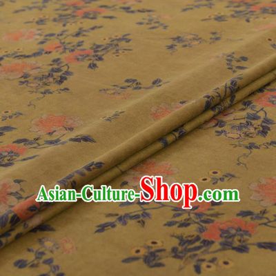 Chinese Classical Peony Flowers Pattern Design Yellow Gambiered Guangdong Gauze Traditional Asian Brocade Silk Fabric