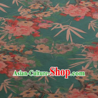 Chinese Classical Bamboo Peony Pattern Design Green Gambiered Guangdong Gauze Traditional Asian Brocade Silk Fabric