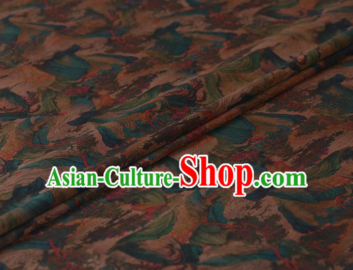 Chinese Classical Landscape Pattern Design Brown Gambiered Guangdong Gauze Traditional Asian Brocade Silk Fabric Chinese Classical Landscape Pattern Design Brown Gambiered Guangdong Gauze Traditional Asian Brocade Silk Fabric