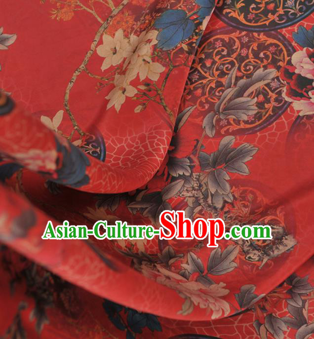Chinese Classical Peony Pattern Design Red Gambiered Guangdong Gauze Traditional Asian Brocade Silk Fabric Chinese Classical Peony Pattern Design Red Gambiered Guangdong Gauze Traditional Asian Brocade Silk Fabric