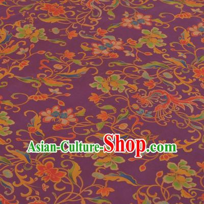 Chinese Classical Phoenix Peony Pattern Design Purple Gambiered Guangdong Gauze Traditional Asian Brocade Silk Fabric