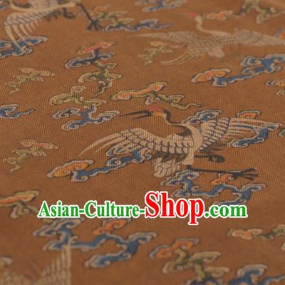 Chinese Classical Cloud Cranes Pattern Design Khaki Gambiered Guangdong Gauze Traditional Asian Brocade Silk Fabric
