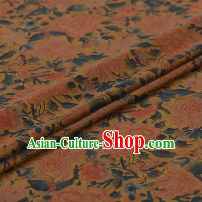 Asian Chinese Classical Chrysanthemum Peony Wintersweet Pattern Yellow Gambiered Guangdong Gauze Traditional Cheongsam Brocade Silk Fabric