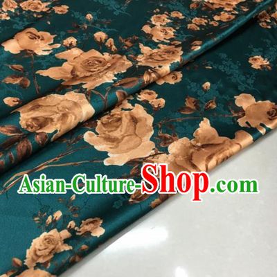 Asian Chinese Classical Roses Pattern Atrovirens Brocade Satin Drapery Traditional Cheongsam Brocade Silk Fabric