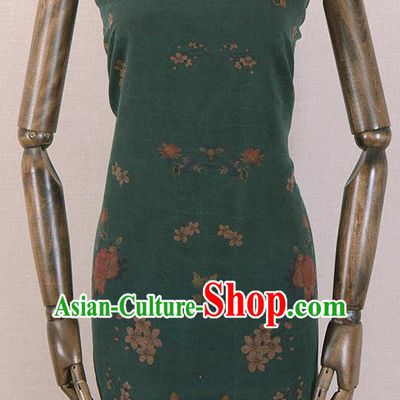 Asian Chinese Classical Chrysanthemum Peony Pattern Green Gambiered Guangdong Gauze Traditional Cheongsam Brocade Silk Fabric