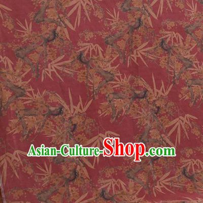 Asian Chinese Classical Plum Bamboo Leaf Pattern Wine Red Gambiered Guangdong Gauze Traditional Cheongsam Brocade Silk Fabric