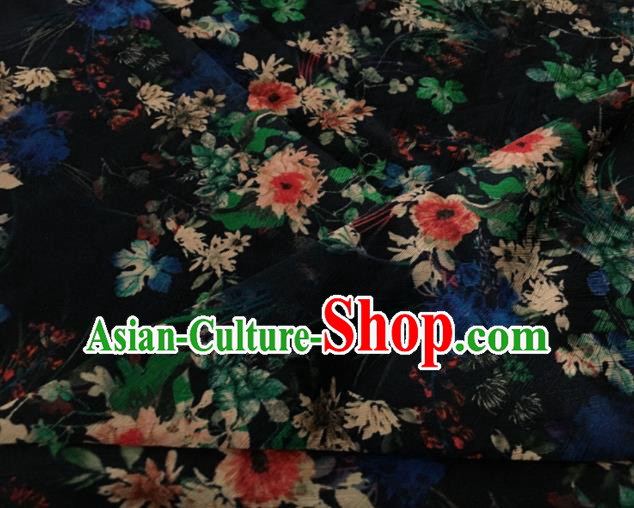 Asian Chinese Classical Flowers Pattern Black Brocade Satin Drapery Traditional Cheongsam Brocade Silk Fabric Asian Chinese Classical Flowers Pattern Black Brocade Satin Drapery Traditional Cheongsam Brocade Silk Fabric