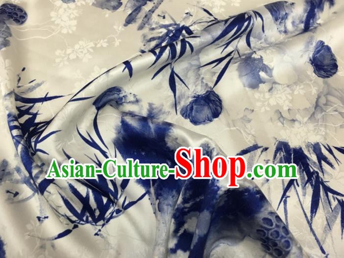 Asian Chinese Classical Bamboo Pattern White Brocade Satin Drapery Traditional Cheongsam Brocade Silk Fabric Asian Chinese Classical Bamboo Pattern White Brocade Satin Drapery Traditional Cheongsam Brocade Silk Fabric