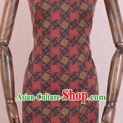 Asian Chinese Classical Lucky Pattern Red Gambiered Guangdong Gauze Traditional Cheongsam Brocade Silk Fabric