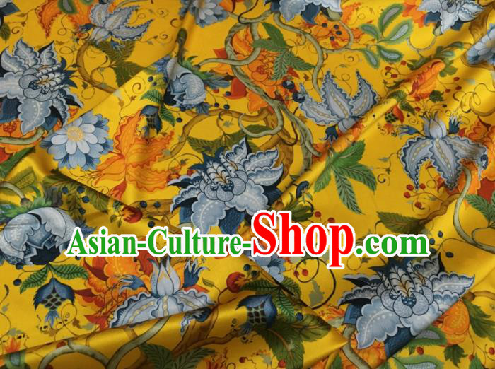 Asian Chinese Classical Pattern Yellow Brocade Satin Drapery Traditional Cheongsam Brocade Silk Fabric Asian Chinese Classical Pattern Yellow Brocade Satin Drapery Traditional Cheongsam Brocade Silk Fabric