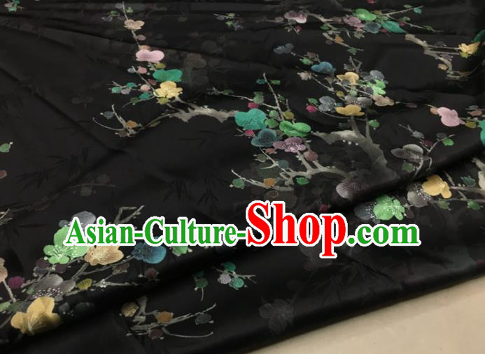Asian Chinese Classical Plum Pattern Black Brocade Satin Drapery Traditional Cheongsam Brocade Silk Fabric Asian Chinese Classical Plum Pattern Black Brocade Satin Drapery Traditional Cheongsam Brocade Silk Fabric