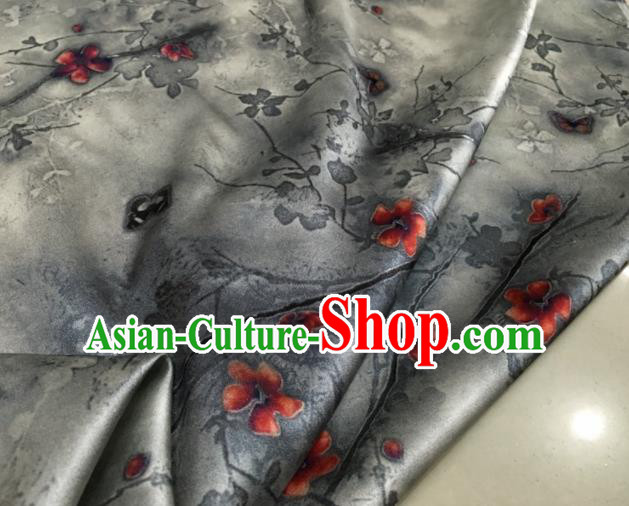 Asian Chinese Classical Plum Pattern Grey Brocade Satin Drapery Traditional Cheongsam Brocade Silk Fabric Asian Chinese Classical Plum Pattern Grey Brocade Satin Drapery Traditional Cheongsam Brocade Silk Fabric