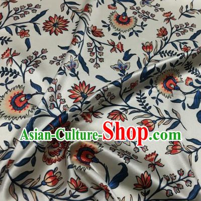 Asian Chinese Classical Daisy Pattern White Brocade Satin Drapery Traditional Cheongsam Brocade Silk Fabric
