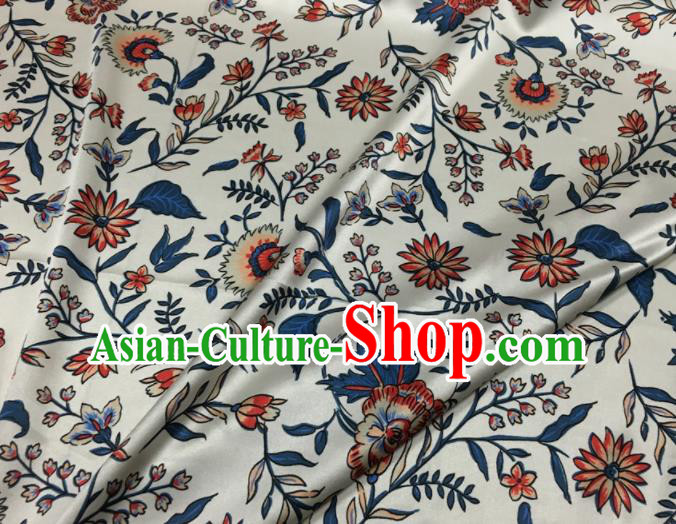 Asian Chinese Classical Daisy Pattern White Brocade Satin Drapery Traditional Cheongsam Brocade Silk Fabric