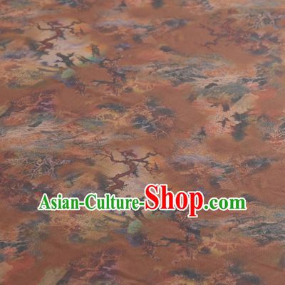 Asian Chinese Classical Pattern Brown Gambiered Guangdong Gauze Traditional Cheongsam Brocade Silk Fabric