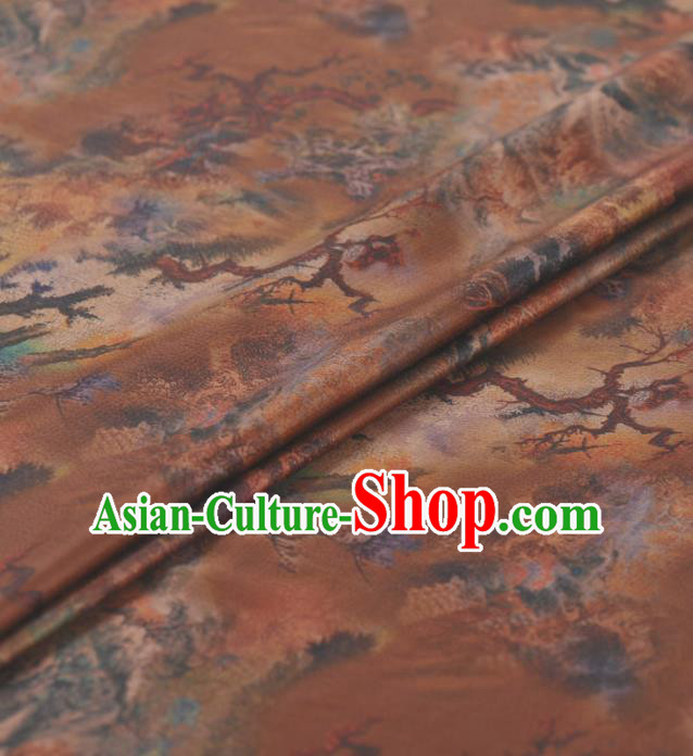 Asian Chinese Classical Pattern Brown Gambiered Guangdong Gauze Traditional Cheongsam Brocade Silk Fabric Asian Chinese Classical Pattern Brown Gambiered Guangdong Gauze Traditional Cheongsam Brocade Silk Fabric