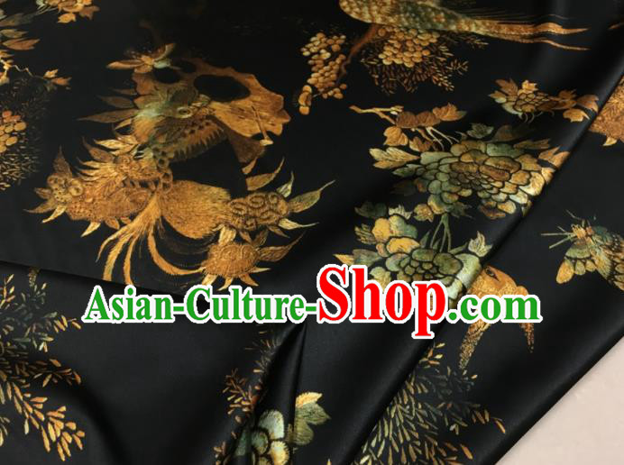 Asian Chinese Classical Peacock Pattern Black Brocade Satin Drapery Traditional Cheongsam Brocade Silk Fabric Asian Chinese Classical Peacock Pattern Black Brocade Satin Drapery Traditional Cheongsam Brocade Silk Fabric
