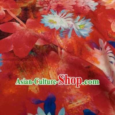 Asian Chinese Classical Lotus Pattern Red Brocade Satin Drapery Traditional Cheongsam Brocade Silk Fabric