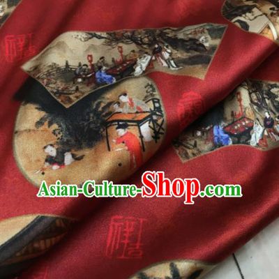 Asian Chinese Classical Pattern Wine Red Brocade Satin Drapery Traditional Cheongsam Brocade Silk Fabric