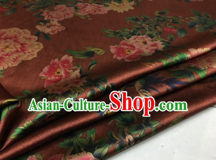 Asian Chinese Classical Peony Pattern Brown Brocade Satin Drapery Traditional Cheongsam Brocade Silk Fabric Asian Chinese Classical Peony Pattern Brown Brocade Satin Drapery Traditional Cheongsam Brocade Silk Fabric