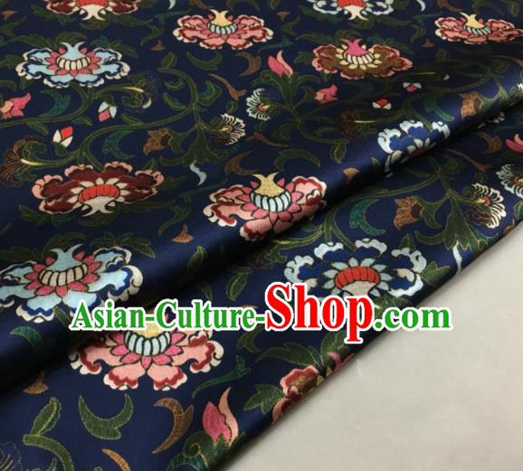 Asian Chinese Classical Totem Pattern Navy Brocade Satin Drapery Traditional Cheongsam Brocade Silk Fabric Asian Chinese Classical Totem Pattern Navy Brocade Satin Drapery Traditional Cheongsam Brocade Silk Fabric