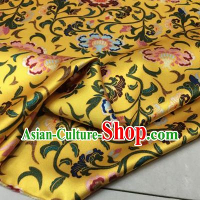 Asian Chinese Classical Totem Pattern Yellow Brocade Satin Drapery Traditional Cheongsam Brocade Silk Fabric