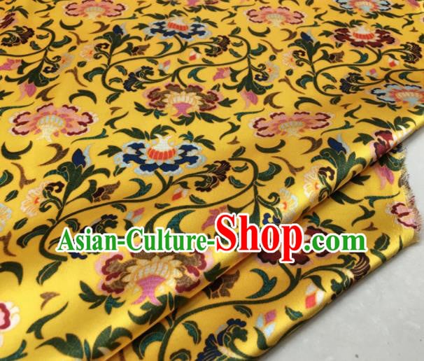 Asian Chinese Classical Totem Pattern Yellow Brocade Satin Drapery Traditional Cheongsam Brocade Silk Fabric Asian Chinese Classical Totem Pattern Yellow Brocade Satin Drapery Traditional Cheongsam Brocade Silk Fabric